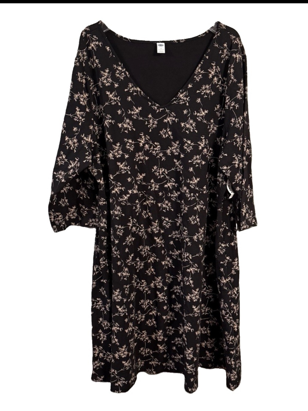 Old Navy Black Floral Swing Dress Plus Size 4X V-Neck 3/4 Sleeve Stretch NWT